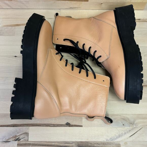 Who What Wear Camel Brown Leather Combat Boots Women’s Sz 8.5 - Picture 5 of 8